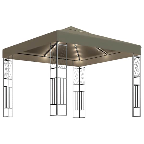 vidaXL varjualune, LED-n&ouml;&ouml;rvalgustitega, 3x3 m, pruunikashall kangas