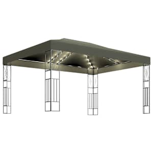 vidaXL varjualune, LED-n&ouml;&ouml;rvalgustitega, 3 x 4 m, pruunikashall kangas