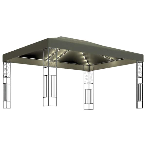 vidaXL varjualune, LED-n&ouml;&ouml;rvalgustitega, 3 x 4 m, pruunikashall kangas