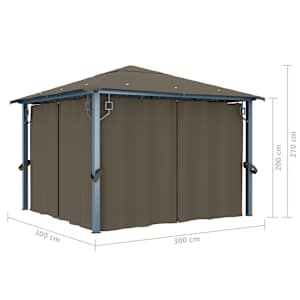 Altán se závěsy a světelnými LED řetězy 3 x 3 m taupe hliník - obrázek 12