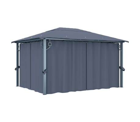 vidaXL Paviljon z zaveso in LED lučkami 4x3 m antraciten aluminij