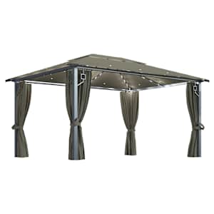 Altán se závěsy a světelnými LED řetězy 4 x 3 m taupe hliník - obrázek 2