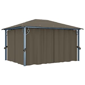 Altán se závěsy a světelnými LED řetězy 4 x 3 m taupe hliník - obrázek 3