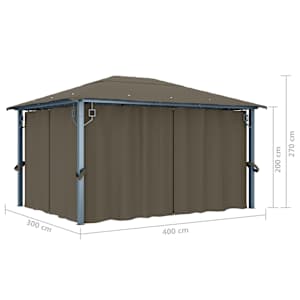 Altán se závěsy a světelnými LED řetězy 4 x 3 m taupe hliník - obrázek 15