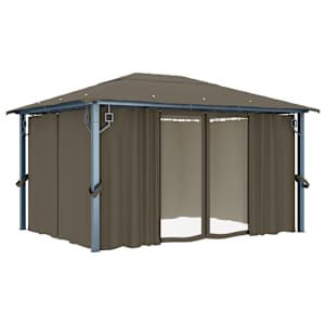 Altán se závěsy a světelnými LED řetězy 4 x 3 m taupe hliník - obrázek 5