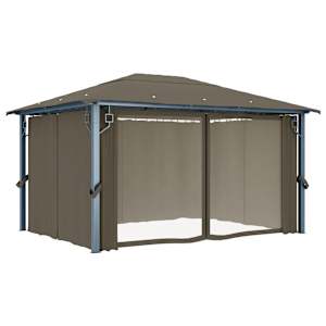Altán se závěsy a světelnými LED řetězy 4 x 3 m taupe hliník - obrázek 6