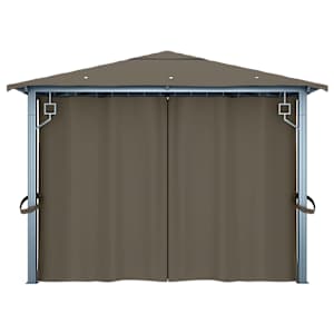 Altán se závěsy a světelnými LED řetězy 4 x 3 m taupe hliník - obrázek 8