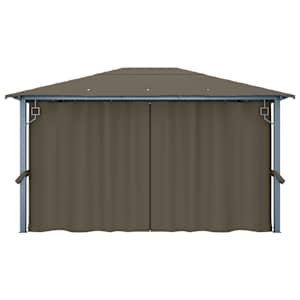 Altán se závěsy a světelnými LED řetězy 4 x 3 m taupe hliník - obrázek 9