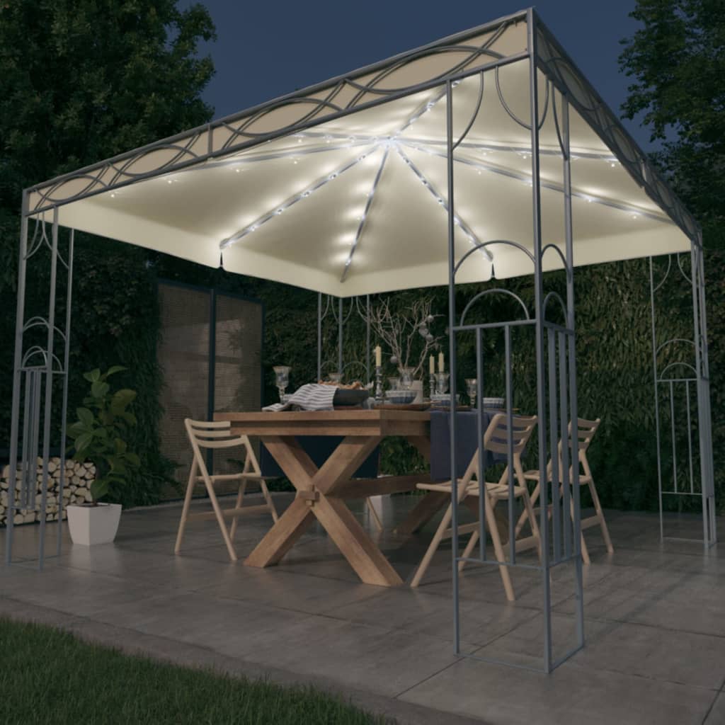 Gazebo con Stringa di Luci LED 300×300 cm Crema