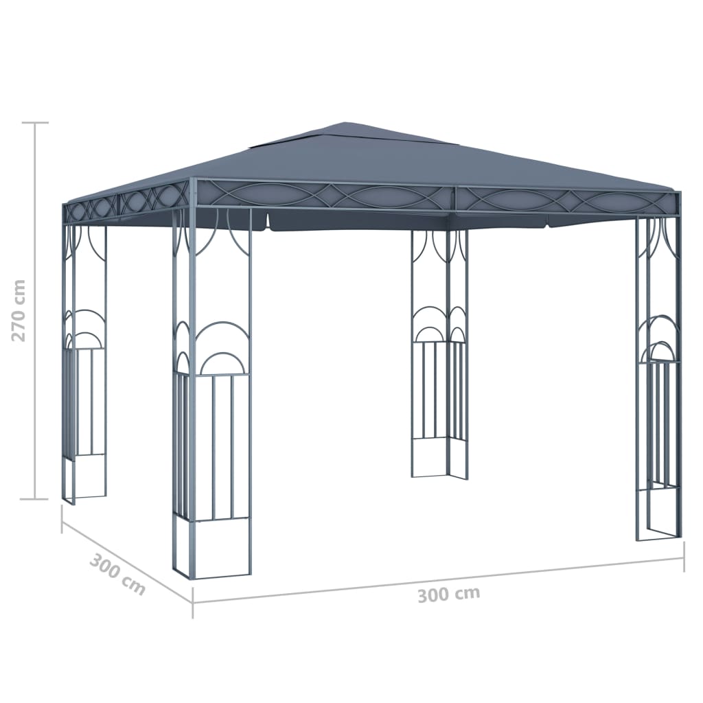 Antracitszürke pavilon LED fényfüzérrel 300 x 300 cm 