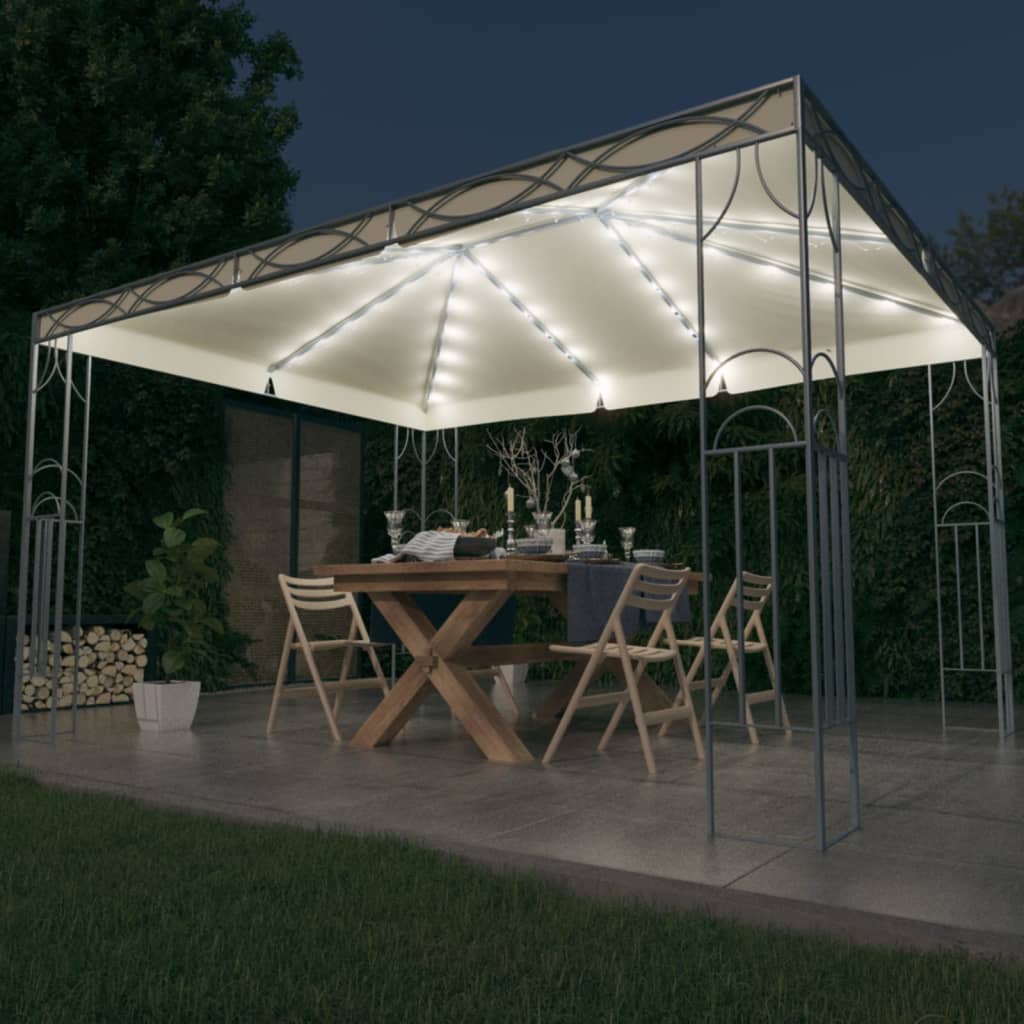 Pavillon mit LED-Lichterkette 400×300 cm Cremeweiß kaufen