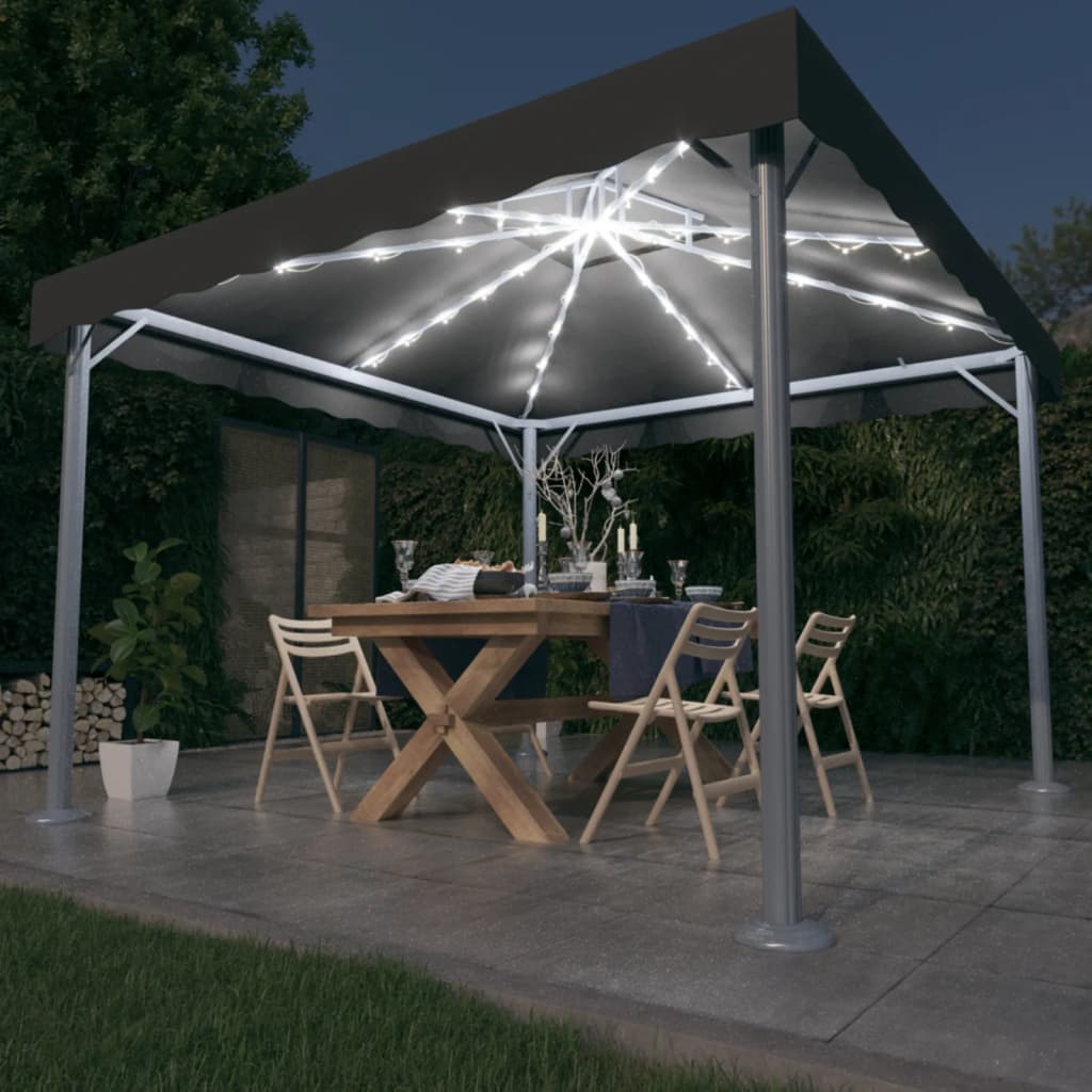 vidaXL pavillon med LED-lyskæder 300x300 cm aluminium antracitgrå