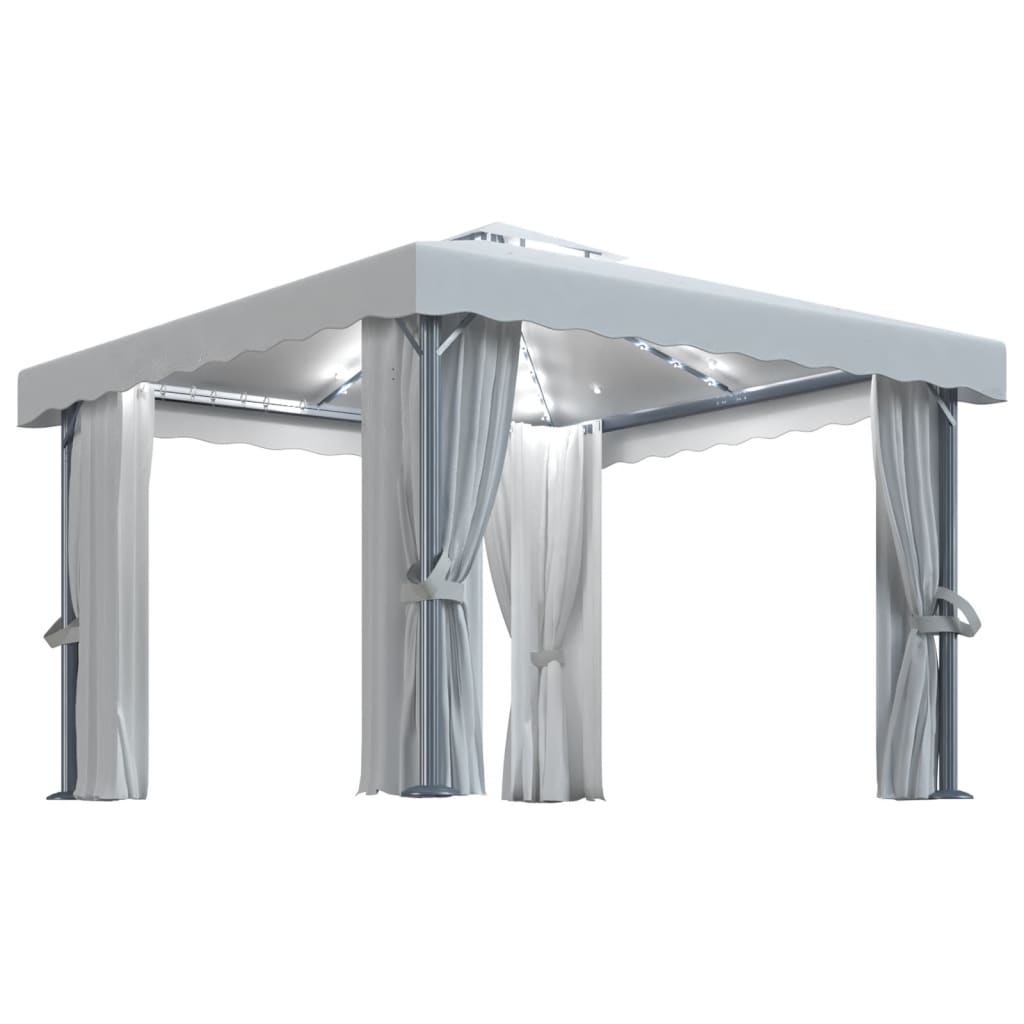 vidaXL Pavilion cu perdele & șiruri lumini, alb crem, 3×3 m vidaXL