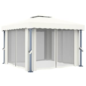 Altán se závěsy a světelnými LED řetězy 3 x 3 m krémově bílý - obrázek 6