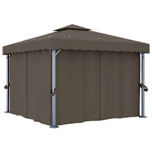 Altán se závěsy a světelnými LED řetězy 3 x 3 m taupe - obrázek 3