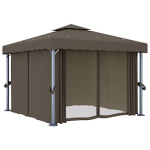 Altán se závěsy a světelnými LED řetězy 3 x 3 m taupe - obrázek 4