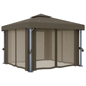 Altán se závěsy a světelnými LED řetězy 3 x 3 m taupe - obrázek 6