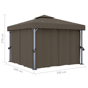 Altán se závěsy a světelnými LED řetězy 3 x 3 m taupe - obrázek 10