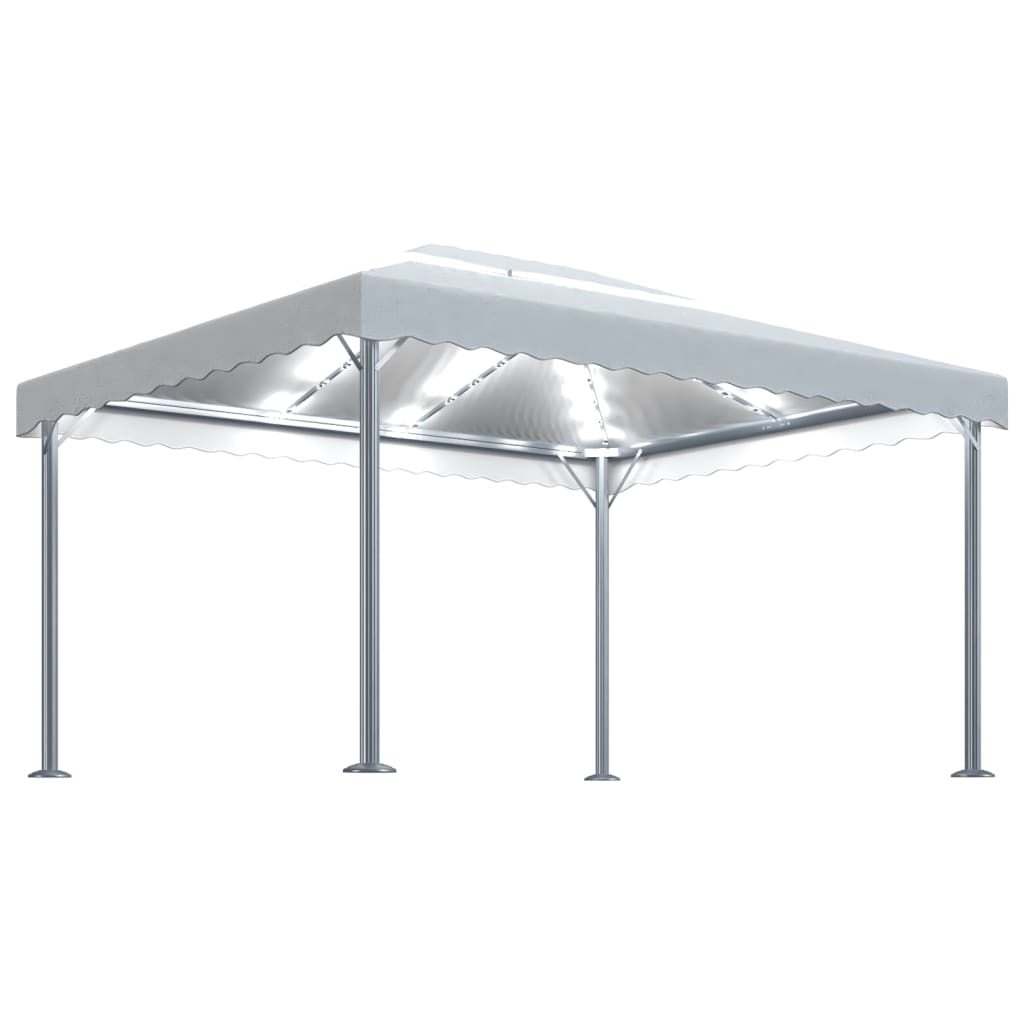 vidaXL Pavilion cu perdele & șiruri lumini, crem, 400x300 cm, aluminiu