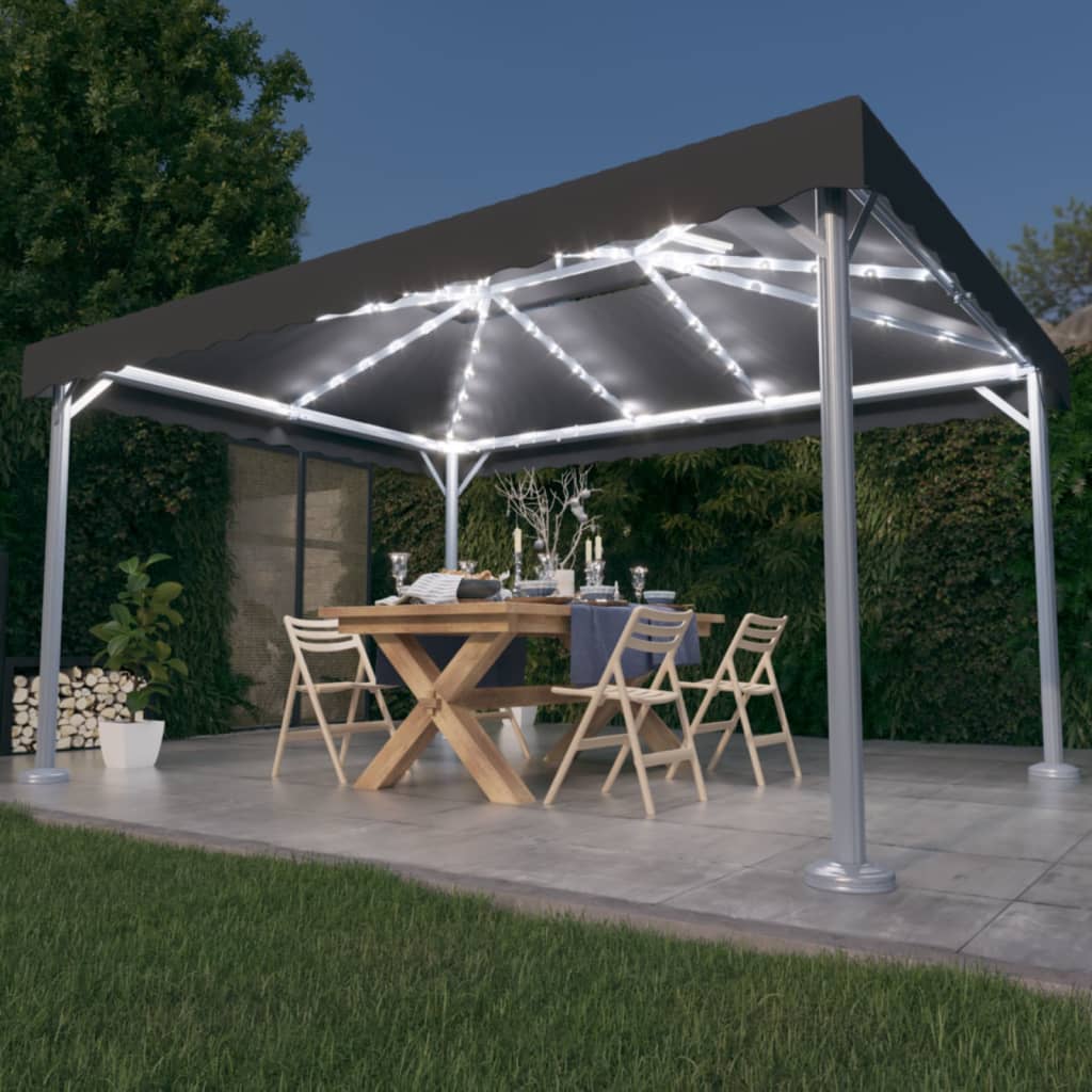 vidaXL pavillon med LED-lyskæder 400x300 cm aluminium antracitgrå