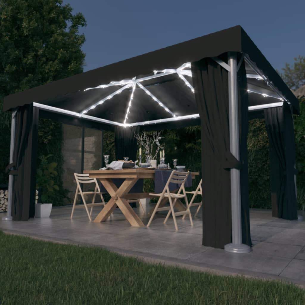 vidaXL Pavilion cu perdele & șiruri lumini LED, antracit, 4×3 m vidaXL