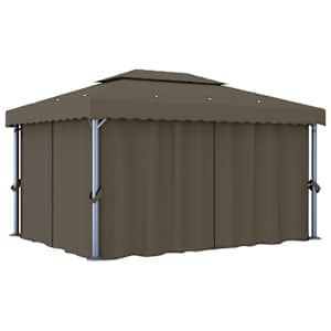 Altán se závěsy a světelnými LED řetězy 4 x 3 m taupe - obrázek 3