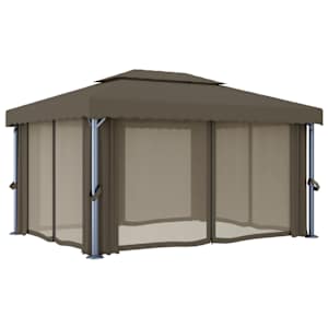 Altán se závěsy a světelnými LED řetězy 4 x 3 m taupe - obrázek 6