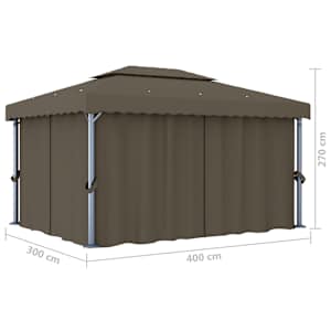 Altán se závěsy a světelnými LED řetězy 4 x 3 m taupe - obrázek 11