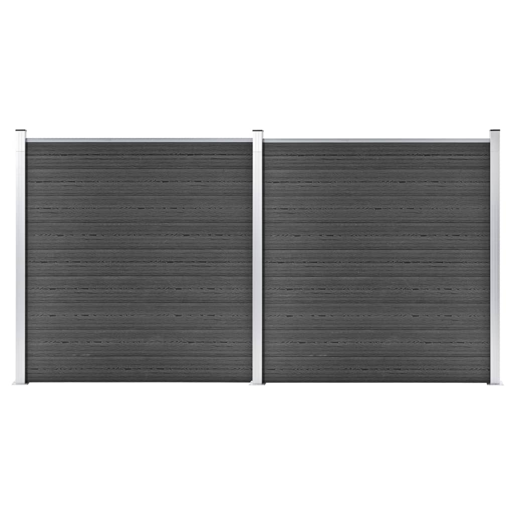 vidaXL Set de panouri de gard, negru, 353 x 186 cm, WPC vidaXL