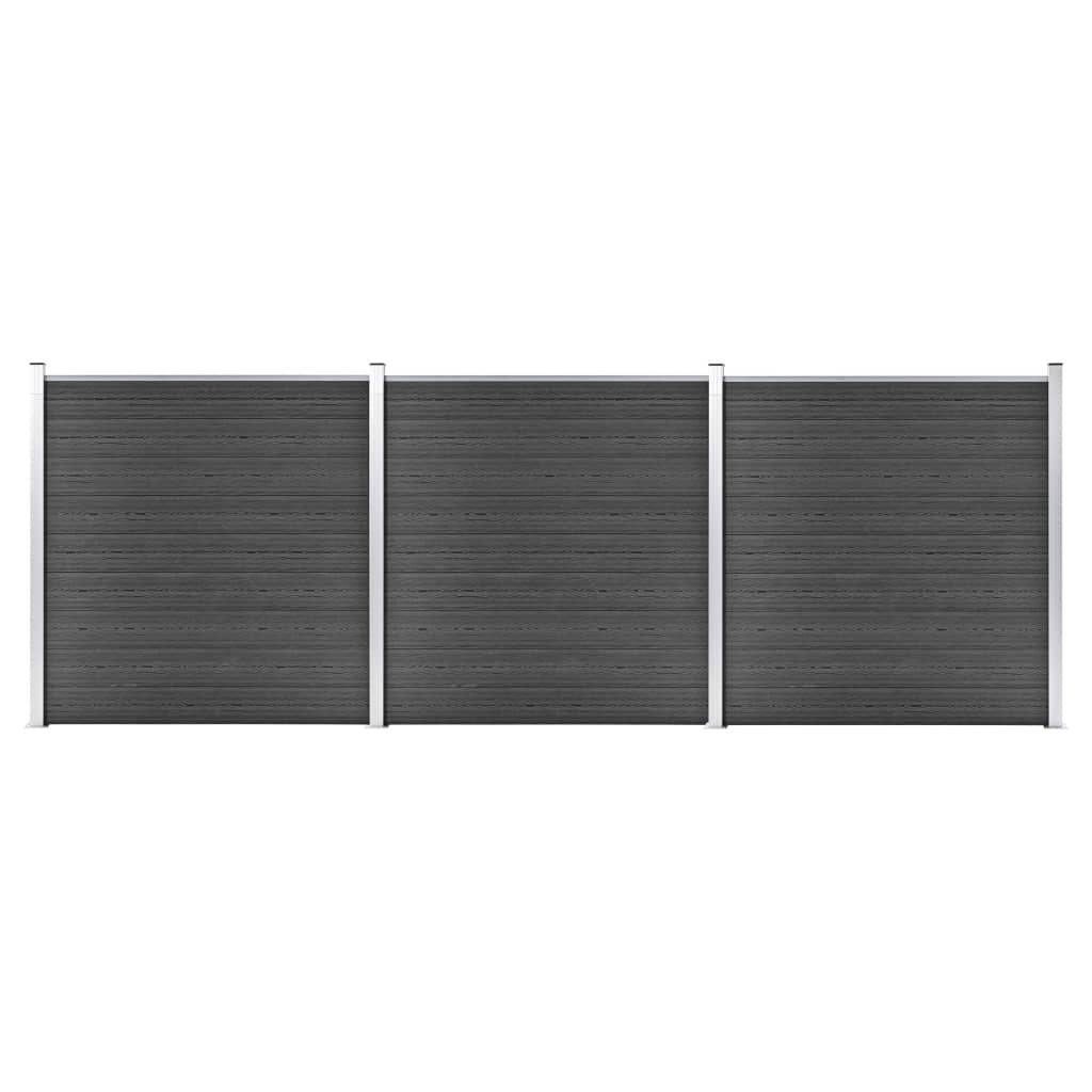 vidaXL Set de panouri de gard, negru, 526 x 186 cm, WPC