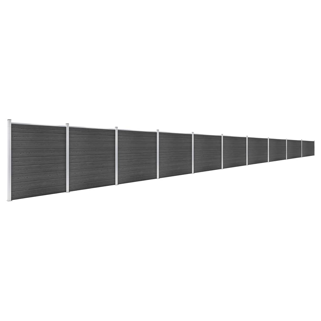 Set de panouri de gard, negru, 1737×186 cm, WPC