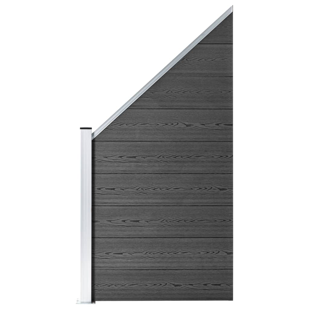 vidaXL Set de panouri de gard, negru, 446x (105-186) cm, WPC 