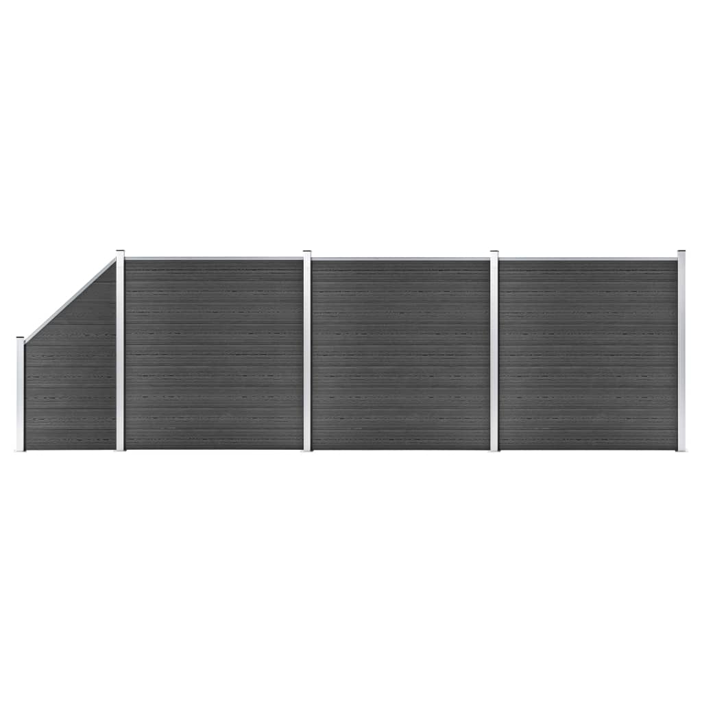 vidaXL Set de panouri de gard, negru, 619x(105-186) cm, WPC vidaxl.ro