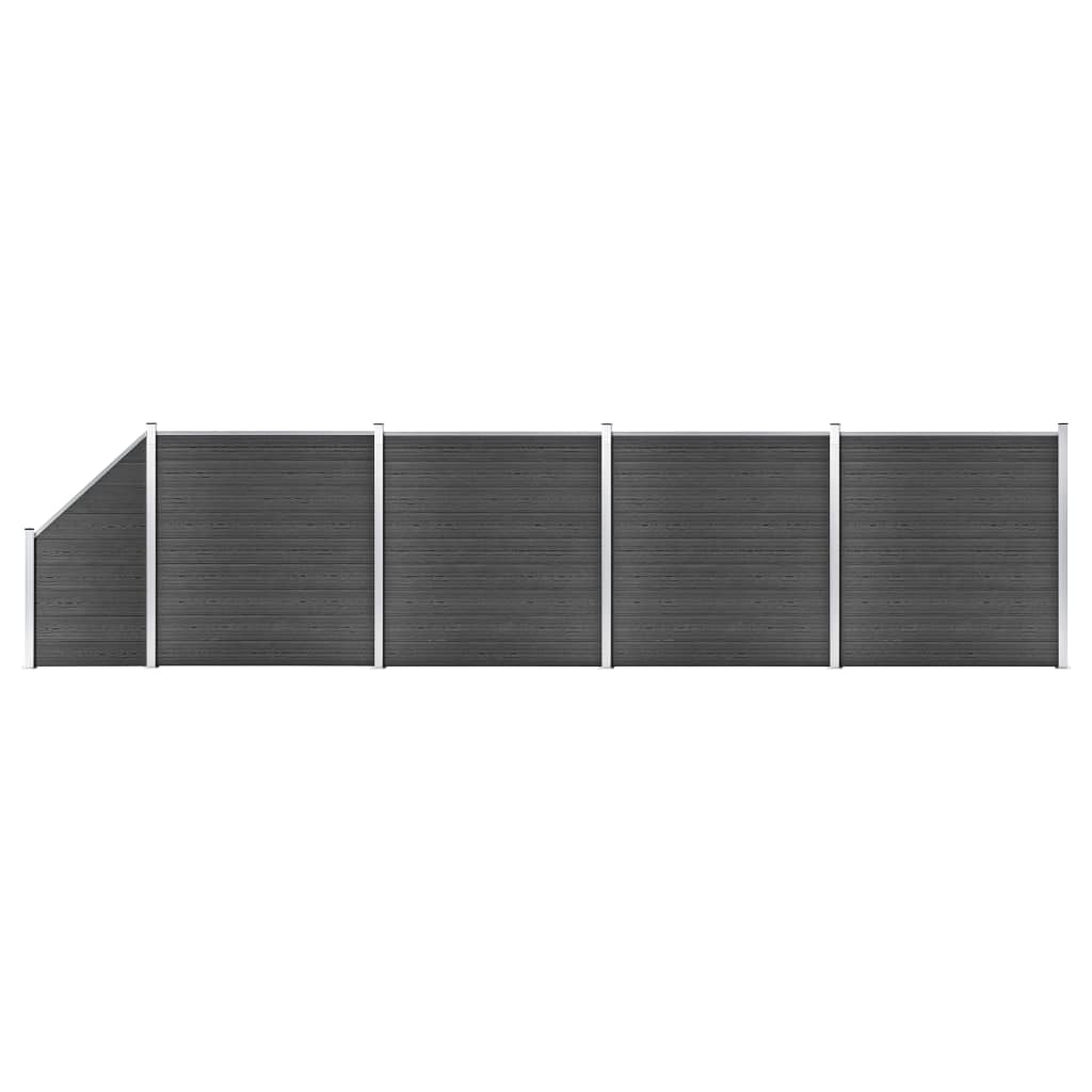  vidaXL Set de panouri de gard, negru, 792x(105-186) cm, WPC    