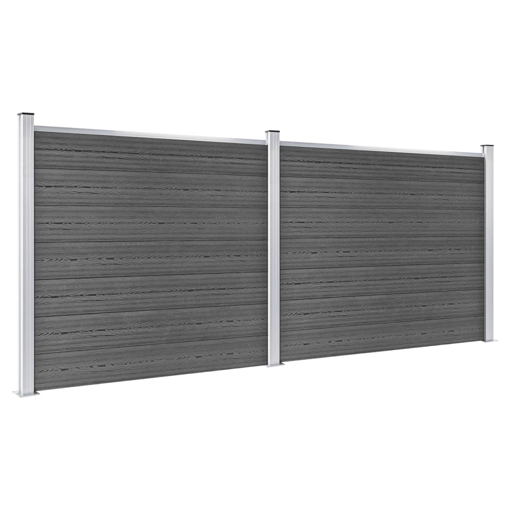 vidaXL Set panouri gard, 353x146 cm, negru, WPC