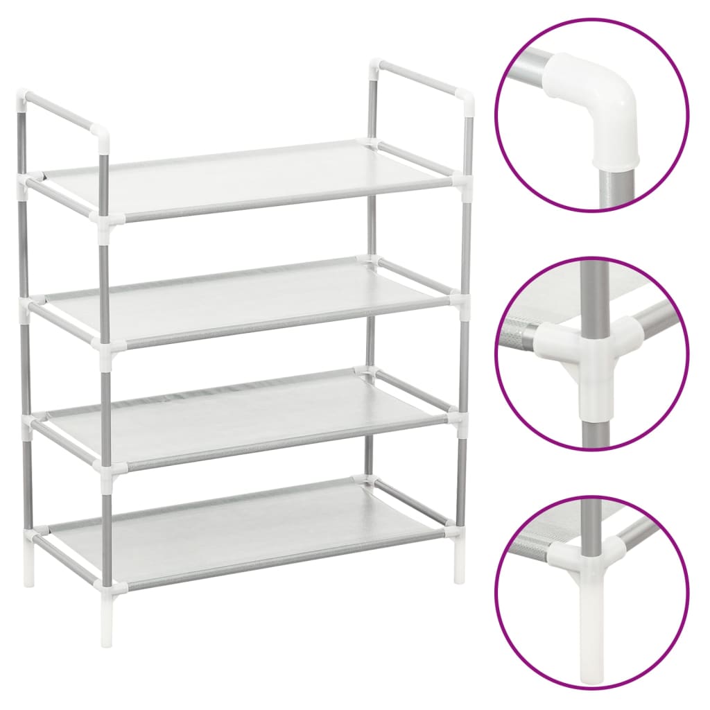 Image of vidaXL Shoe Rack with 4 Shelves Metal and Non-woven Fabric Silver