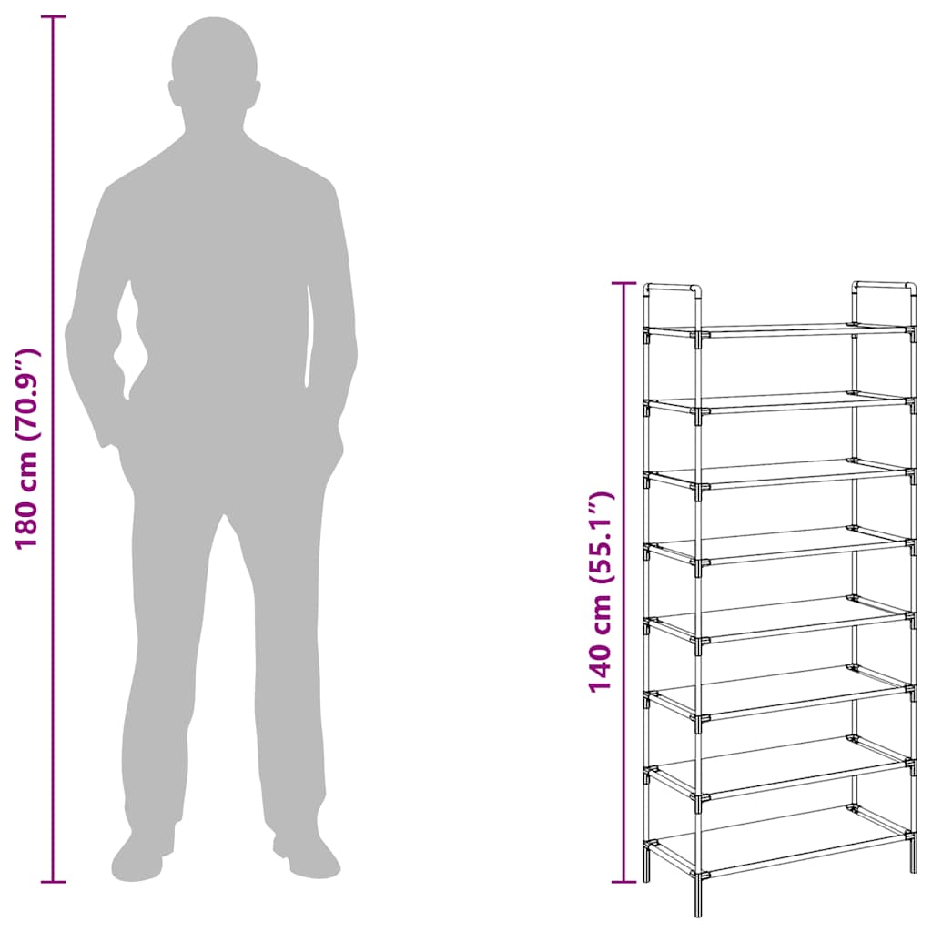 Stojalo za čevlje z 8 policami kovina in netkano blago srebrno - slika 9