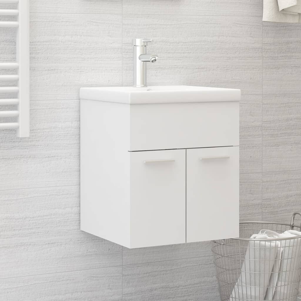 vidaXL Armoire d'évier avec lavabo intégré Blanc Aggloméré