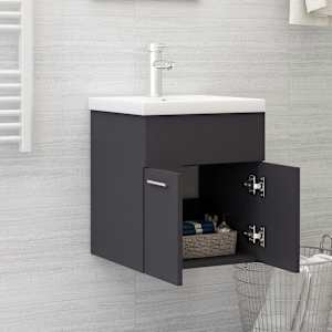 vidaXL Armoire d'&eacute;vier avec lavabo int&eacute;gr&eacute; Gris Agglom&eacute;r&eacute;