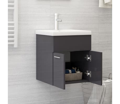 vidaXL skapītis ar iebūvētu izlietni, spīdīgi pelēks inženierijas koks