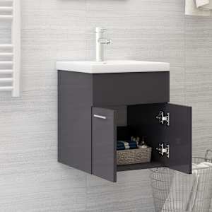 vidaXL skapītis ar iebūvētu izlietni, spīdīgi pelēks inženierijas koks