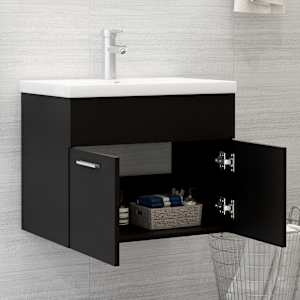 vidaXL Wastafelkast met ingebouwde wastafel spaanplaat zwart