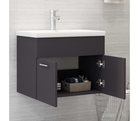 vidaXL Waschbeckenunterschrank mit Einbaubecken Grau Holzwerkstoff