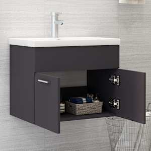 vidaXL Waschbeckenunterschrank mit Einbaubecken Grau Holzwerkstoff