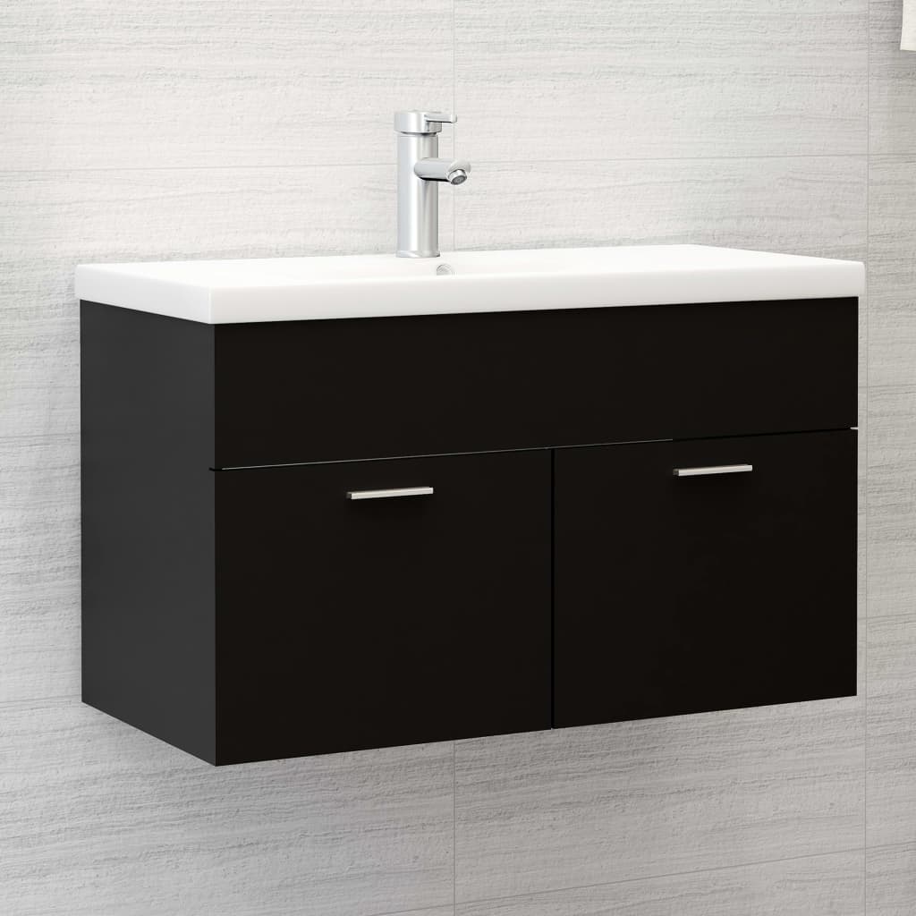 vidaXL Armoire d'évier avec lavabo intégré Noir Aggloméré