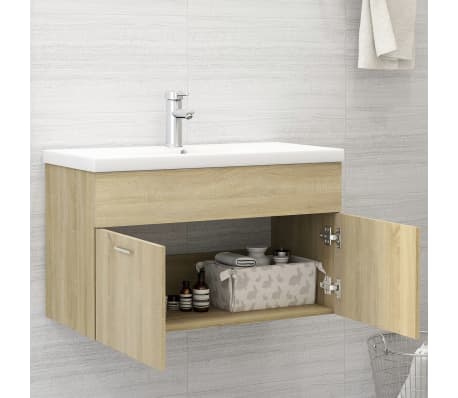 vidaXL Waschbeckenunterschrank Einbaubecken Sonoma-Eiche Holzwerkstoff