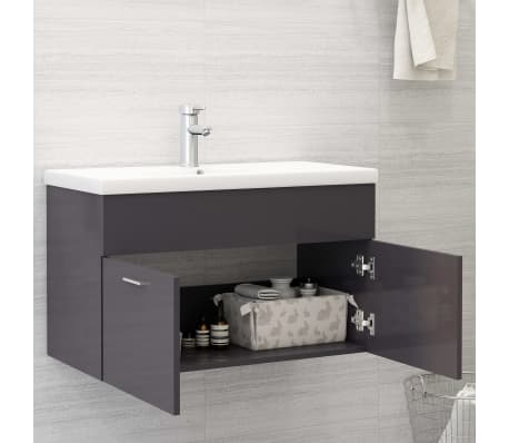 vidaXL Omarica za umivalnik z vgradnim umivalnikom visok sijaj siva