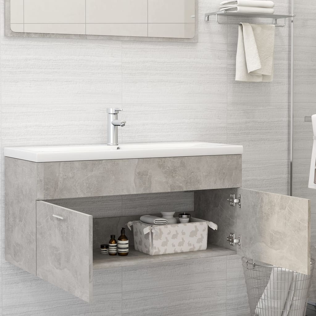 vidaXL Sink Cabinet with Built-in Basin Concrete Grey Engineered Wood