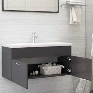 vidaXL Sink Cabinet with Built-in Basin High Gloss Grey Engineered Wood
