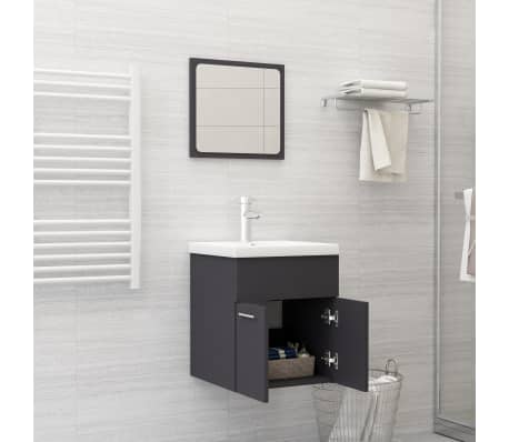 vidaXL Vonios kambario baldų komplektas, pilkos spalvos, MDP